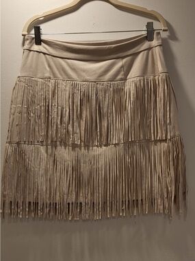 Price Drop..FRANCESCA's ALYA beige suede fringe western mini skirt